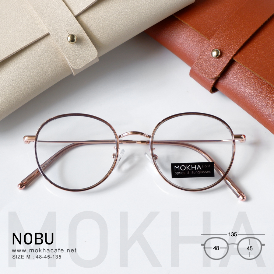 แว่นตา NOBU - brown กรอบแว่นทรงกลม ขาโลหะ น้ำหนักเบา กว้าง 135 มม.(sizeM) H45