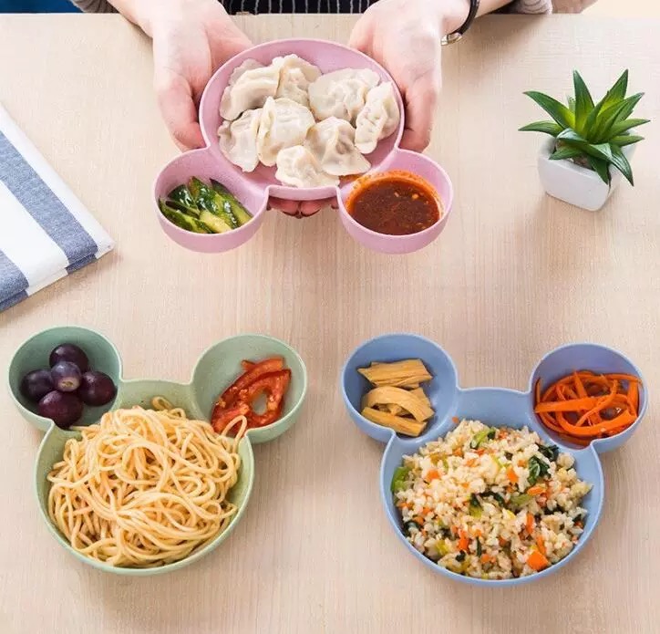 จานหลุมเด็ก 3 ช่อง รูปมิกกี้ จากฟางข้าวสาลี BPA-Free ปลอดสารพิษ