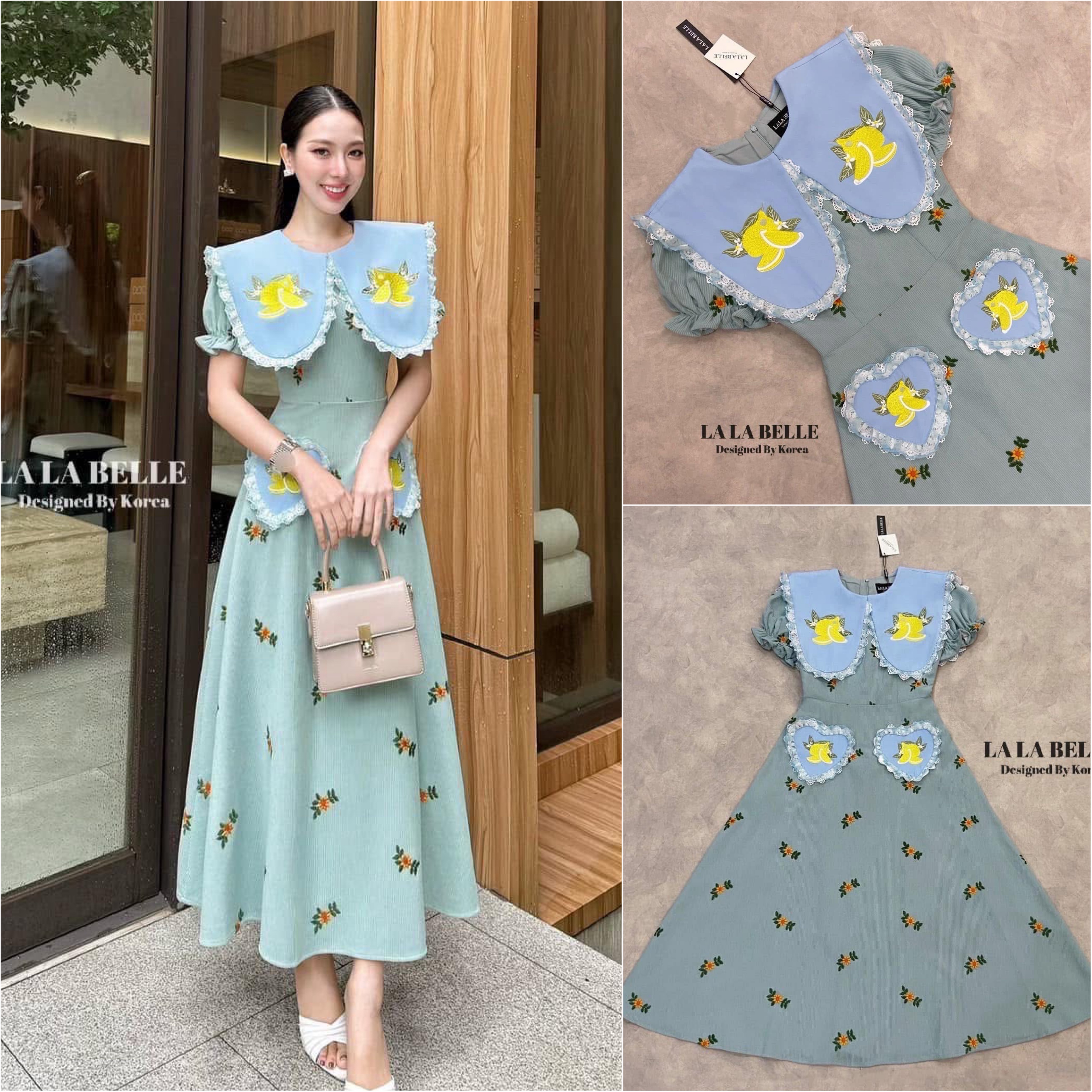 เดรสรุ่นฮอตรุ่นปังน่ารักสุดๆเป็นผ้าลูกฟูกอัดกาวปักลายดอกไม้ทั้งชุดคอปกใหญ่ปกลายดอกไม้แต่งขอบปก2ชั้นผ้าแก้วจับจีบรองด้วยผ้าลูกไม้สีขาวเอวเข้ารูปกระโปรงบานใช้ผ้าเยอะ ใส่สบาย : สินค้าคุณภาพ (พร้อมส่ง)