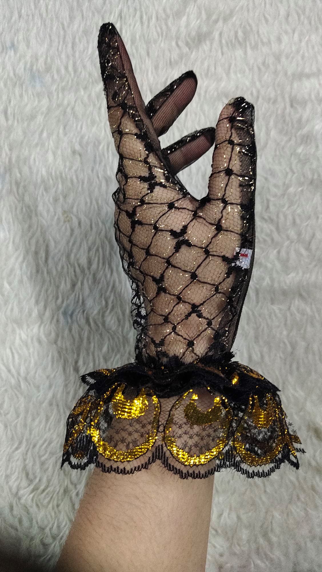 ถุงมือลูกไม้เด็ก-ผู้ใหญ่ ถุงมือตาข่าย ออกงาน Size SS-XL สีขาว/ดำ/แดง/ขาวทอง/ดำทอง