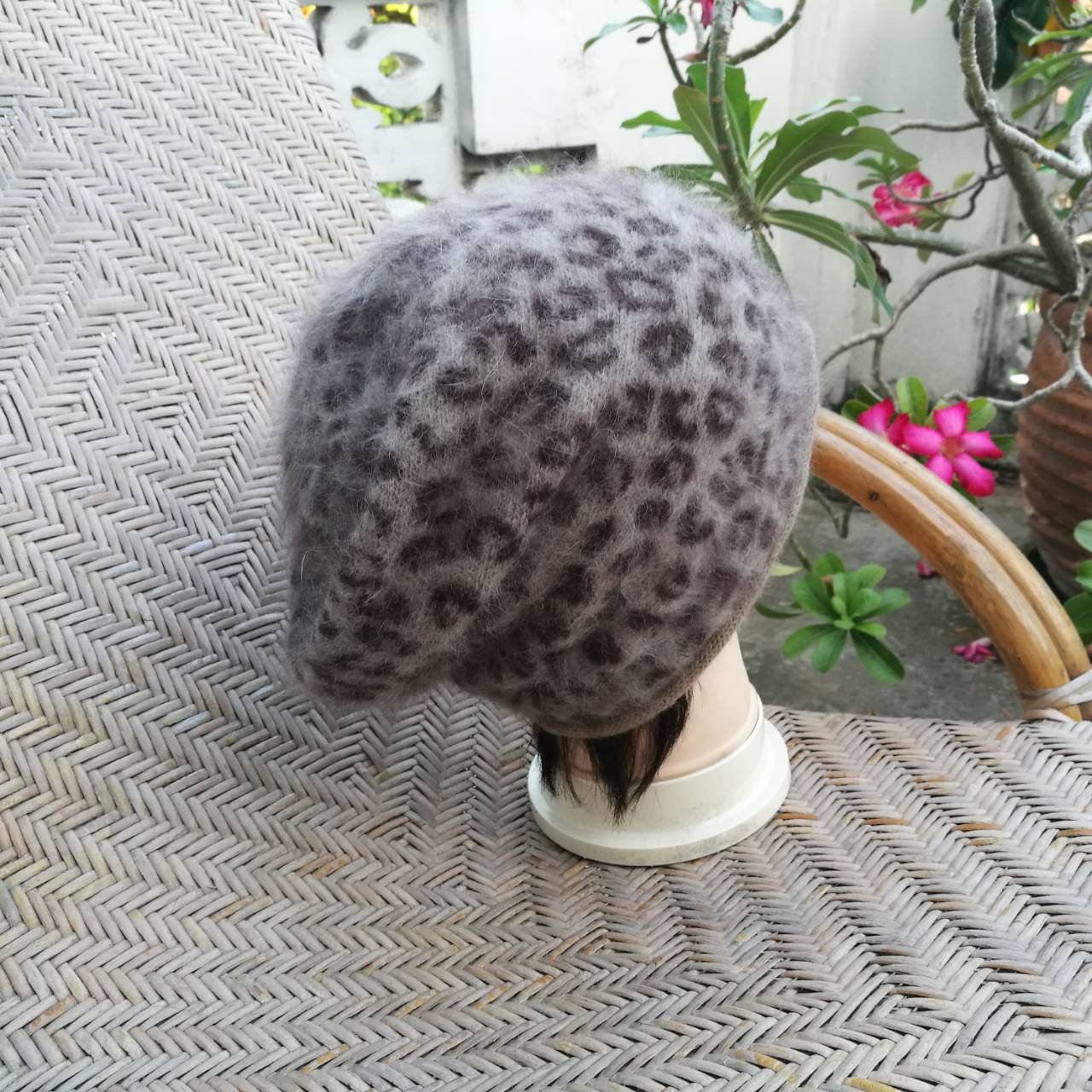 หมวกเฟอร์กระต่ายแท้ลายเสือ นุ่มมาก อุ่นมาก