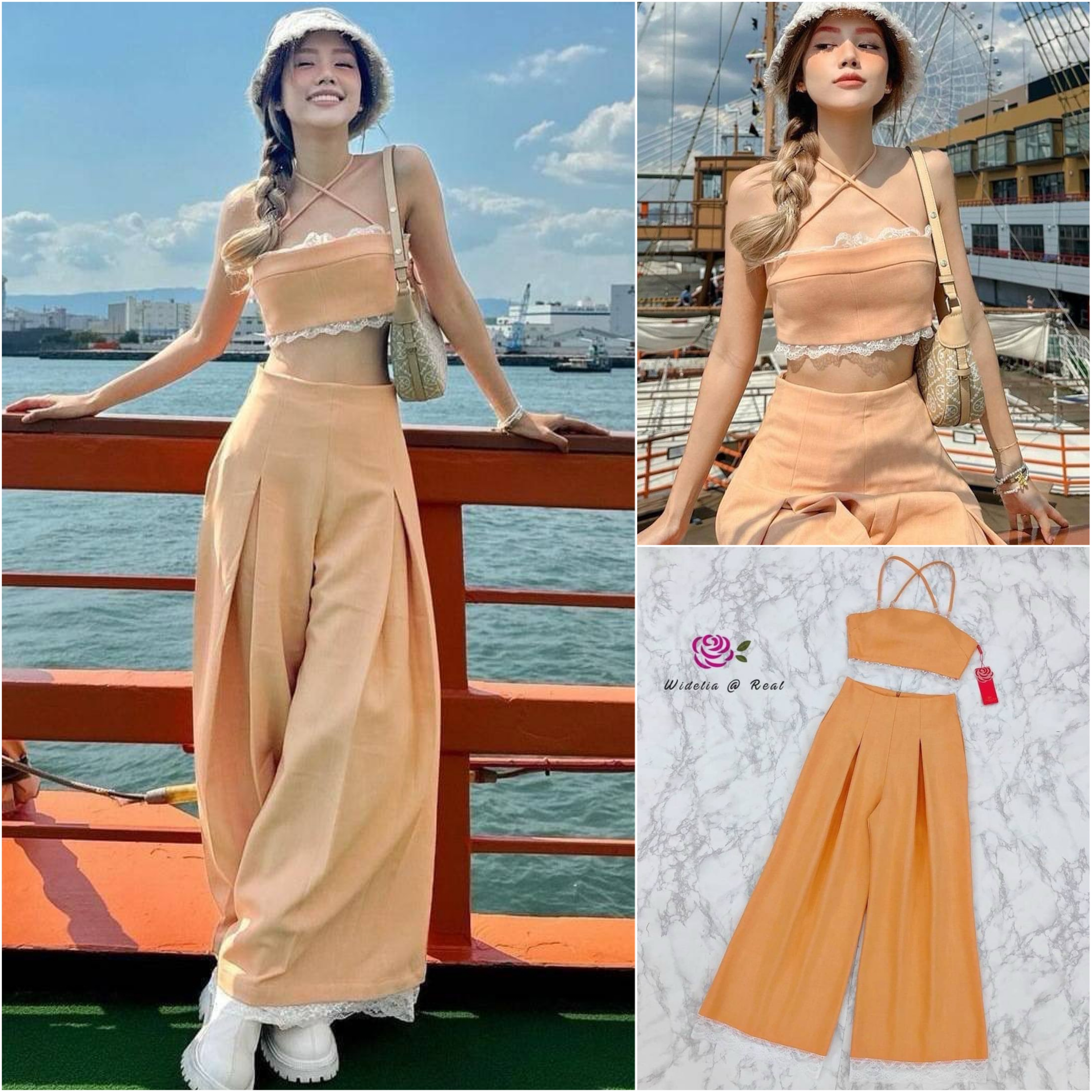 Set ::: เสื้อสายเดี่ยวตัวสั้นทรงเก๋ โฮ่งมากสำหรับเซ็ทนี้ ตัวเสื้อน่ารักเซ็กซี่กรุบ มีกิมมิคแต่งผ้าลูกไม้เล็กๆรอบตัวสวยฉ่ำ ด้าน ข้างแต่งซิป มาเข้าชุดกับกางเกงเอวสูง ทรง ตรงขากระบอก ปลายขาแต่งผ้าลูกไม้ : สินค้าคุณภาพ (พร้อมส่ง)