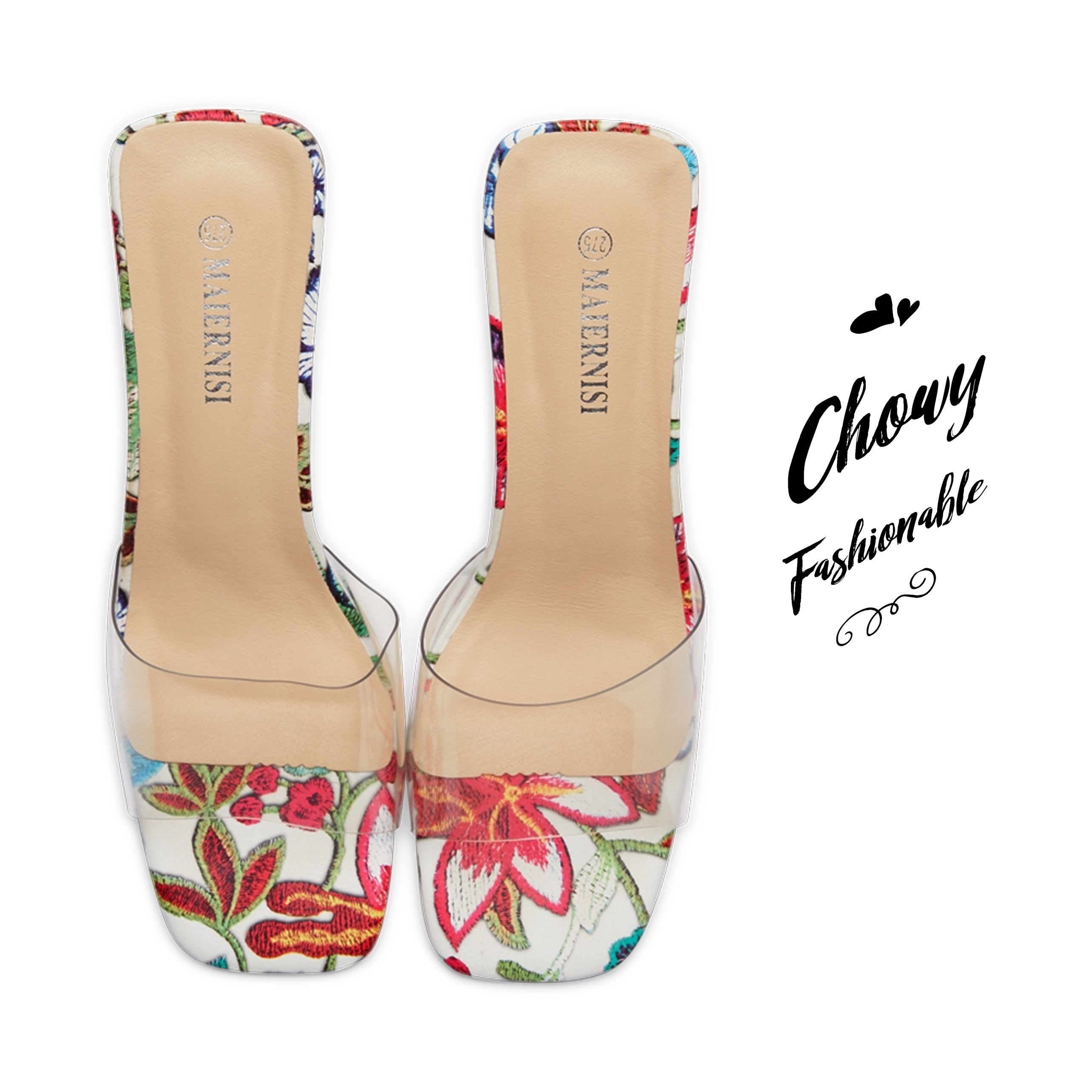 รองเท้าไซส์ใหญ่ 41-46 รองเท้าแตะมีส้น สูง 3 นิ้ว ส้นแก้วใส ด้านบน PU นิ่มใส CHOWY KR0960BU