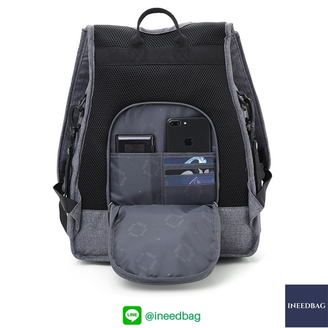 Ecosusi กระเป๋าคุณแม่, กระเป๋าสัมภาระคุณแม่, กระเป๋าแม่ลูกอ่อน แบบเป้ มาพร้อมแผ่นรองเปลี่ยนผ้าอ้อม, ช่องเก็บความร้อน-เย็น (New Version Grey) + Wet Pocket + Wipe Pocket