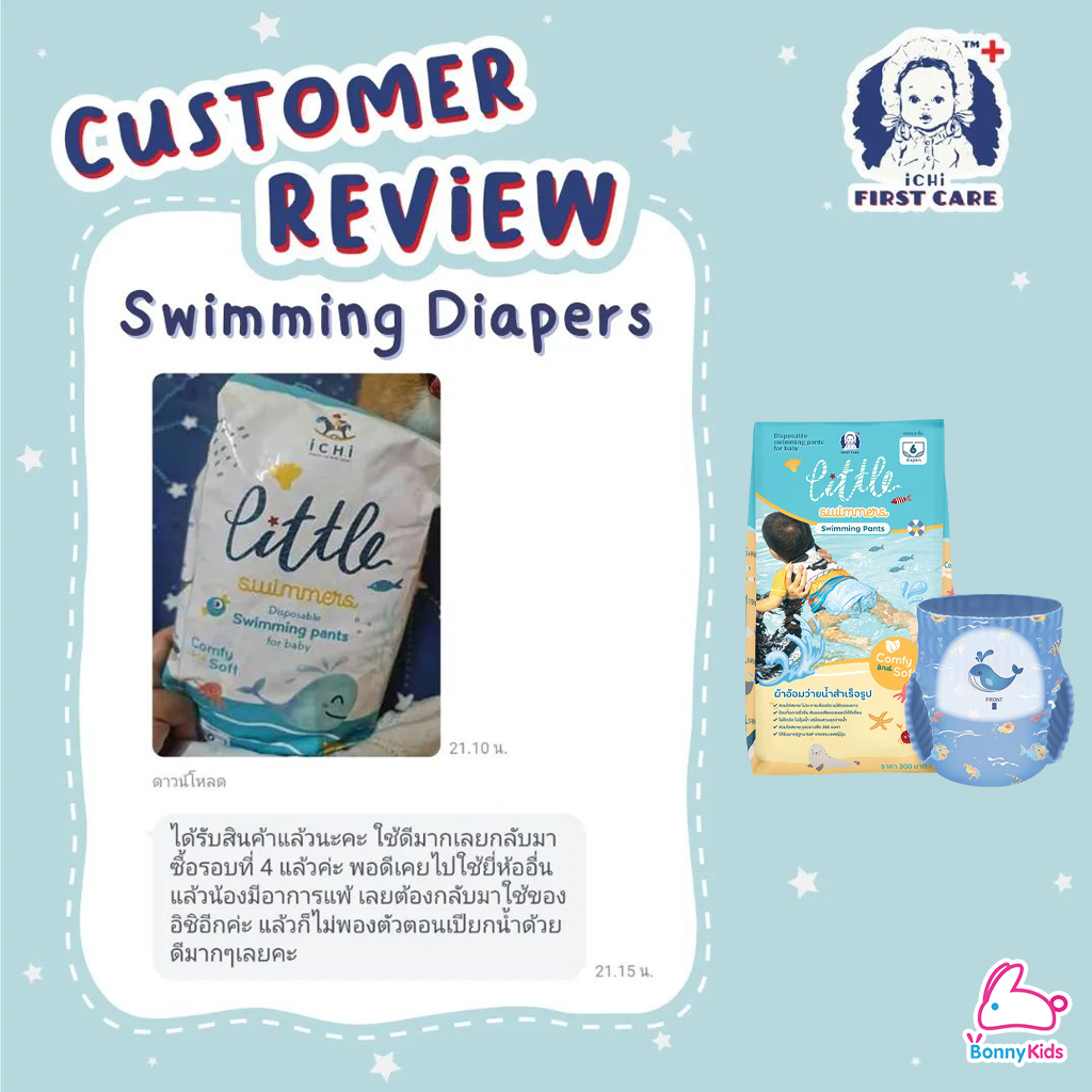 iChi (อิชิ) Baby Diaper Swim Pants ผ้าอ้อมว่ายน้ำ สำหรับเด็กตั้งแต่แรกเกิดถึง 3 ขวบ เกรดพรีเมียม (6 ชิ้น / แพ็ค)