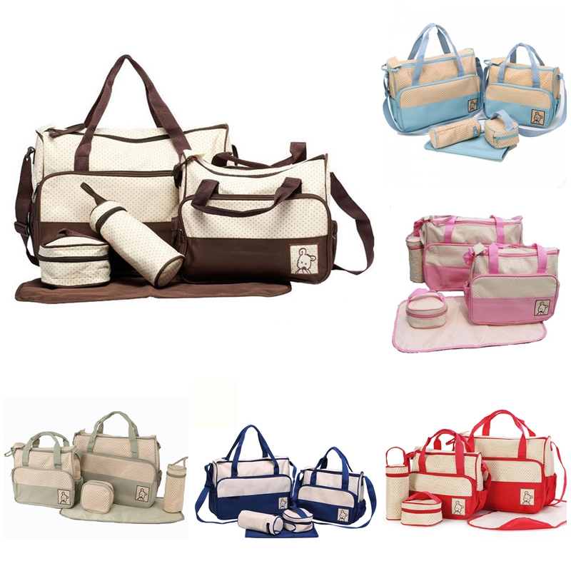 กระเป๋าเด็กอ่อน กระเป๋าคุณแม่ ใส่สัมภาระลูก Set 4 ชิ้น ผ้านุ่มลื่นกันน้ำ ลายจุดน่ารัก อย่างดี