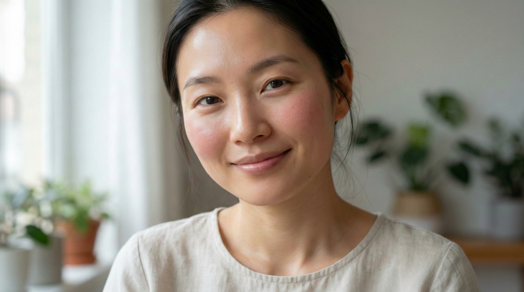 ผู้หญิงผิวหน้าสุขภาพดี แก้มอมชมพูมีเลือดฝาด