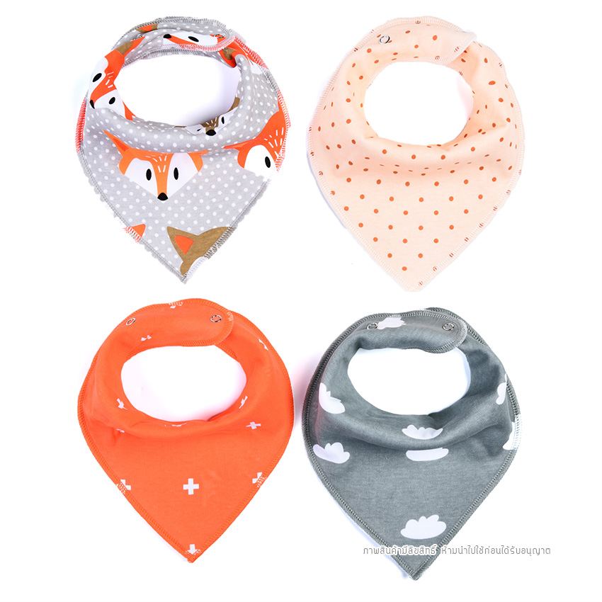 [แพค 4 ผืน] ผ้ากันเปื้อนเด็กอ่อน ผ้าซับน้ำลาย รูปสามเหลี่ยม เย็บประกบ 2 ชั้น หนานุ่ม ของใช้เด็กอ่อน 0-24 เดือน