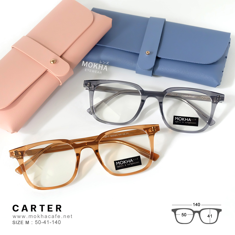 CARTER - clear grey กรอบแว่นตา ทรงเหลี่ยม แกนขาโลหะ กว้าง 140 มม. (sizeM) H41