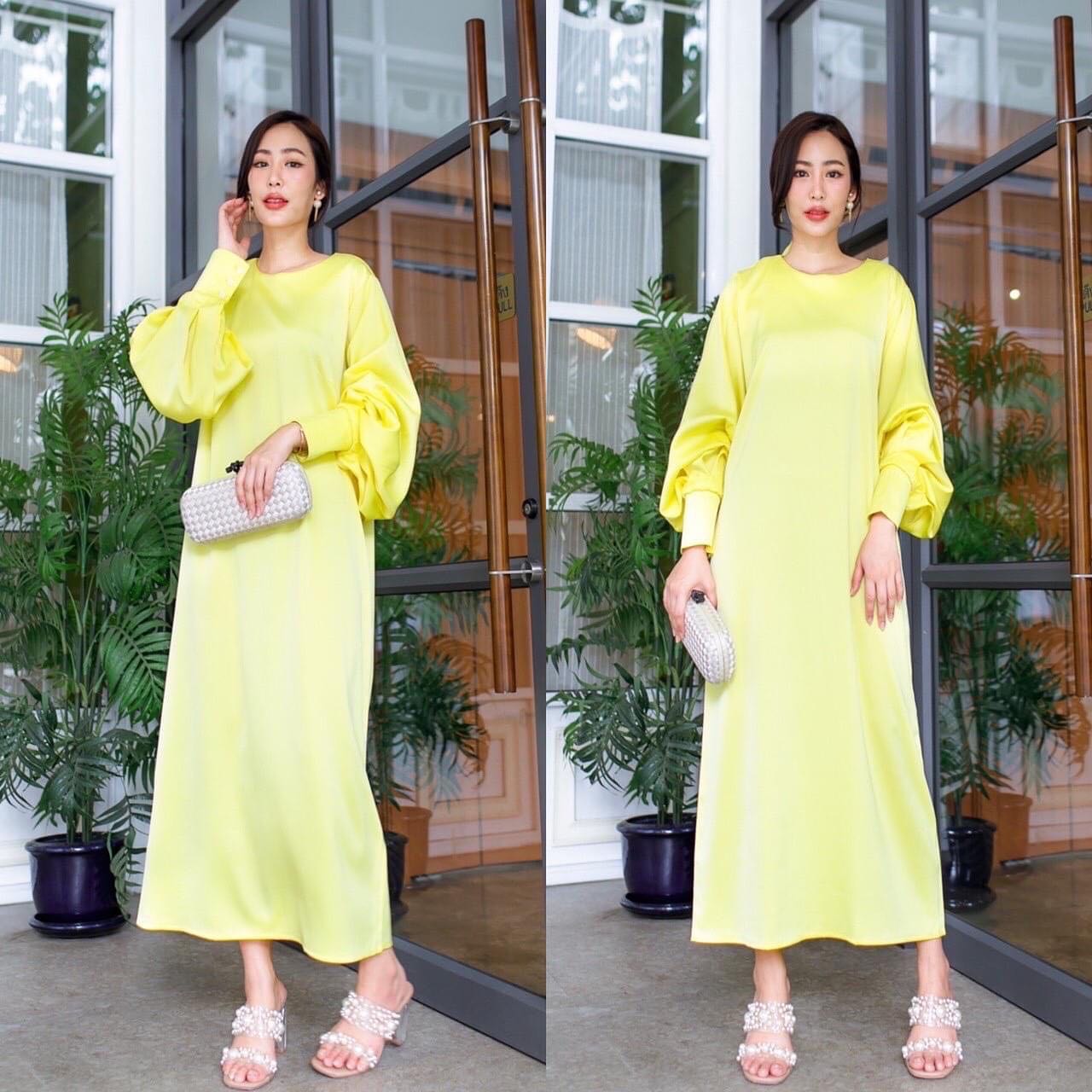 เดรสตัวยาวทรงจั๊มปลายแขนพอง ใส่สบาย สินค้าคุณภาพ (พร้อมส่ง)