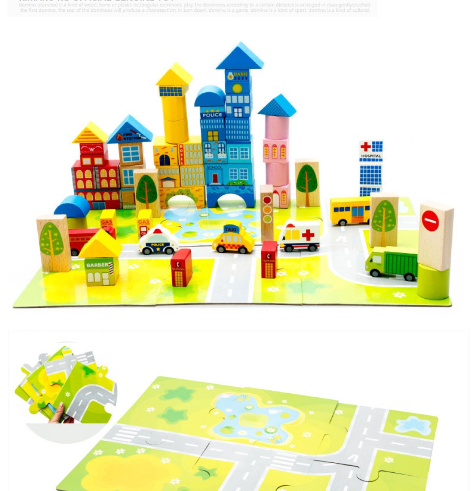 ของเล่นไม้ บล็อคไม้ของเล่น ตัวต่อไม้ บล็อกไม้ ทรงเรขา สร้างเมือง 62 ชิ้น Wooden Building Block Toys