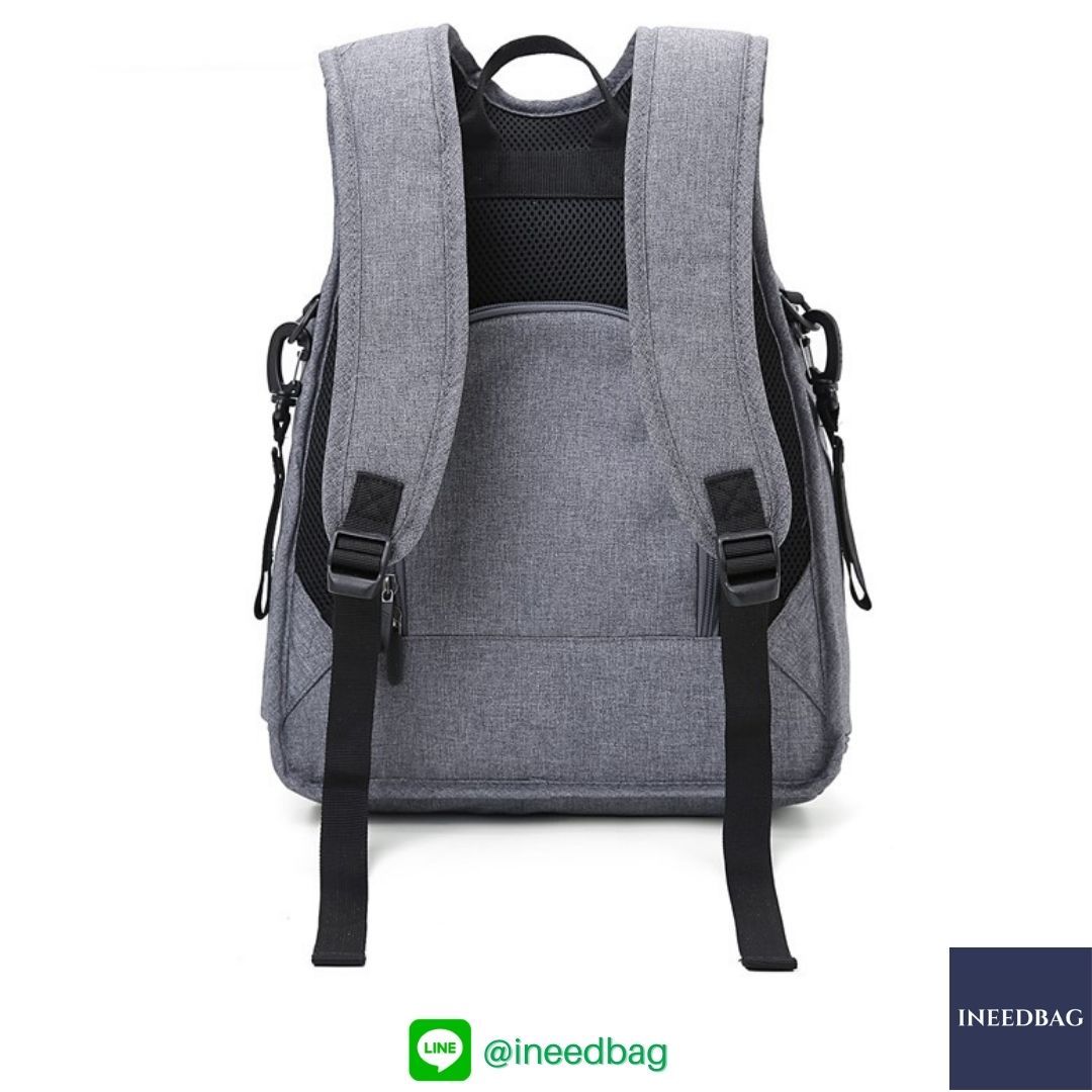 Ecosusi กระเป๋าคุณแม่, กระเป๋าสัมภาระคุณแม่, กระเป๋าแม่ลูกอ่อน แบบเป้ มาพร้อมแผ่นรองเปลี่ยนผ้าอ้อม, ช่องเก็บความร้อน-เย็น (New Version Grey) + Wet Pocket + Wipe Pocket