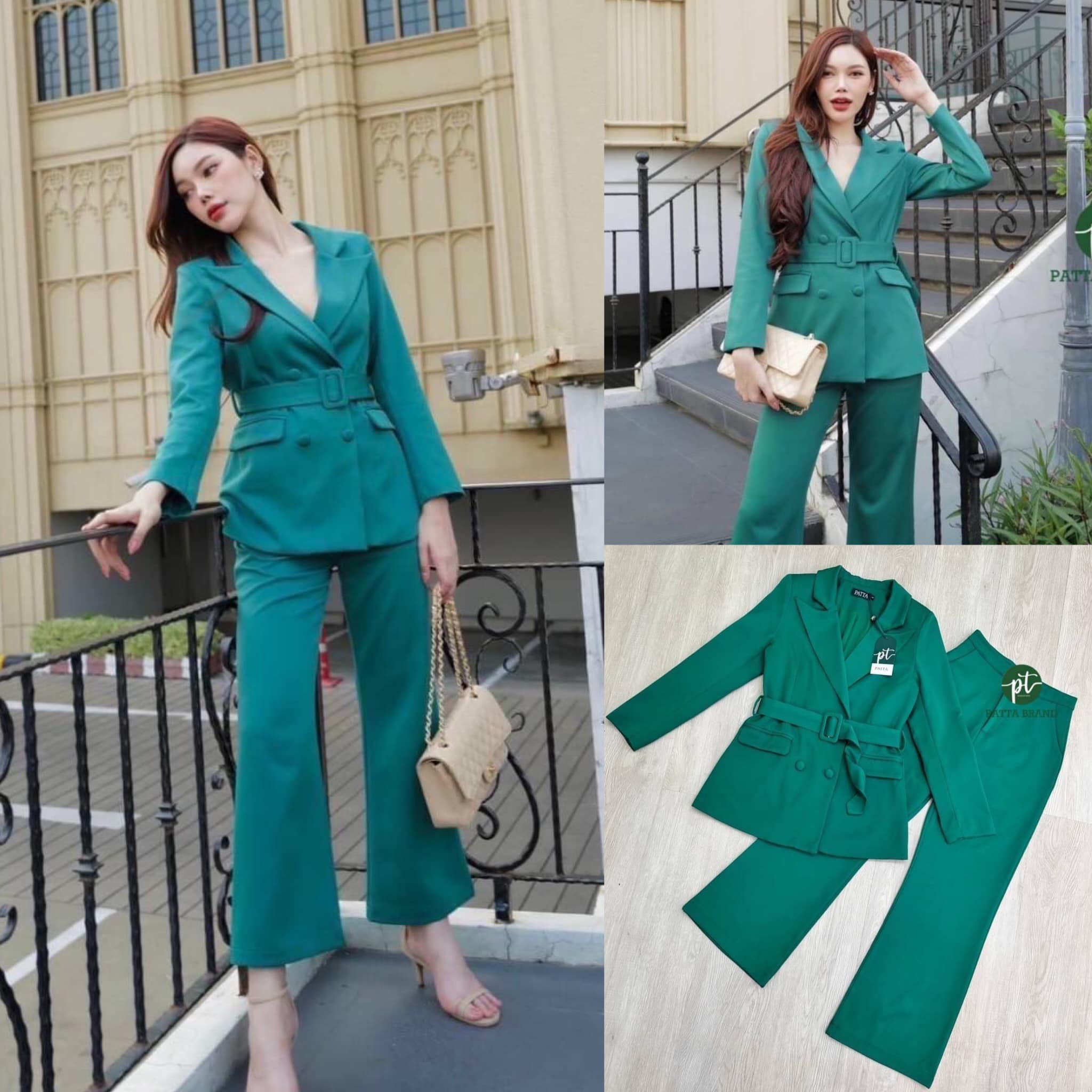 Set3 ชิ้นปังๆ เสื้อแขนยาวคอปกเบรเซอร์แบบเกร๋ๆ กระดุมจริง4 เม็ด มาพร้อมเข็มขัดผ้า และกางเกงขากระบอก ทรงสวย ดูมีระดับ สินค้าคุณภาพ (พร้อมส่ง)