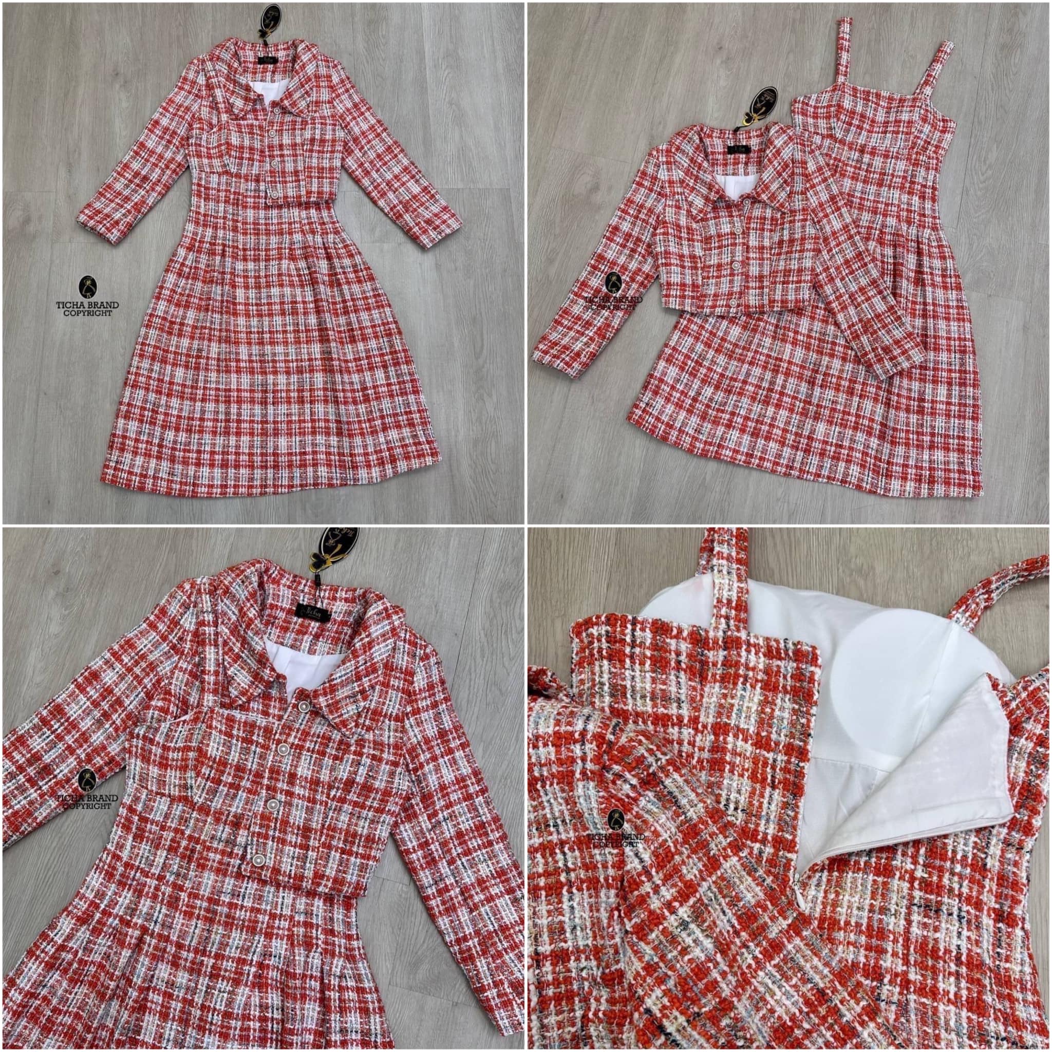 set2ชิ้น ผ้าทอทวีตทอสลับสีสวยมากๆ คร่า เสื้อคลุม ครอปแขนยาวแต่งกระดุมเพชรด้านหน้า มาคู่กับเดรสสายเดี่ยวอกเย็บเสริมฟองน้ำให้ทรงสวย . สินค้าคุณภาพ (พร้อมส่ง) .