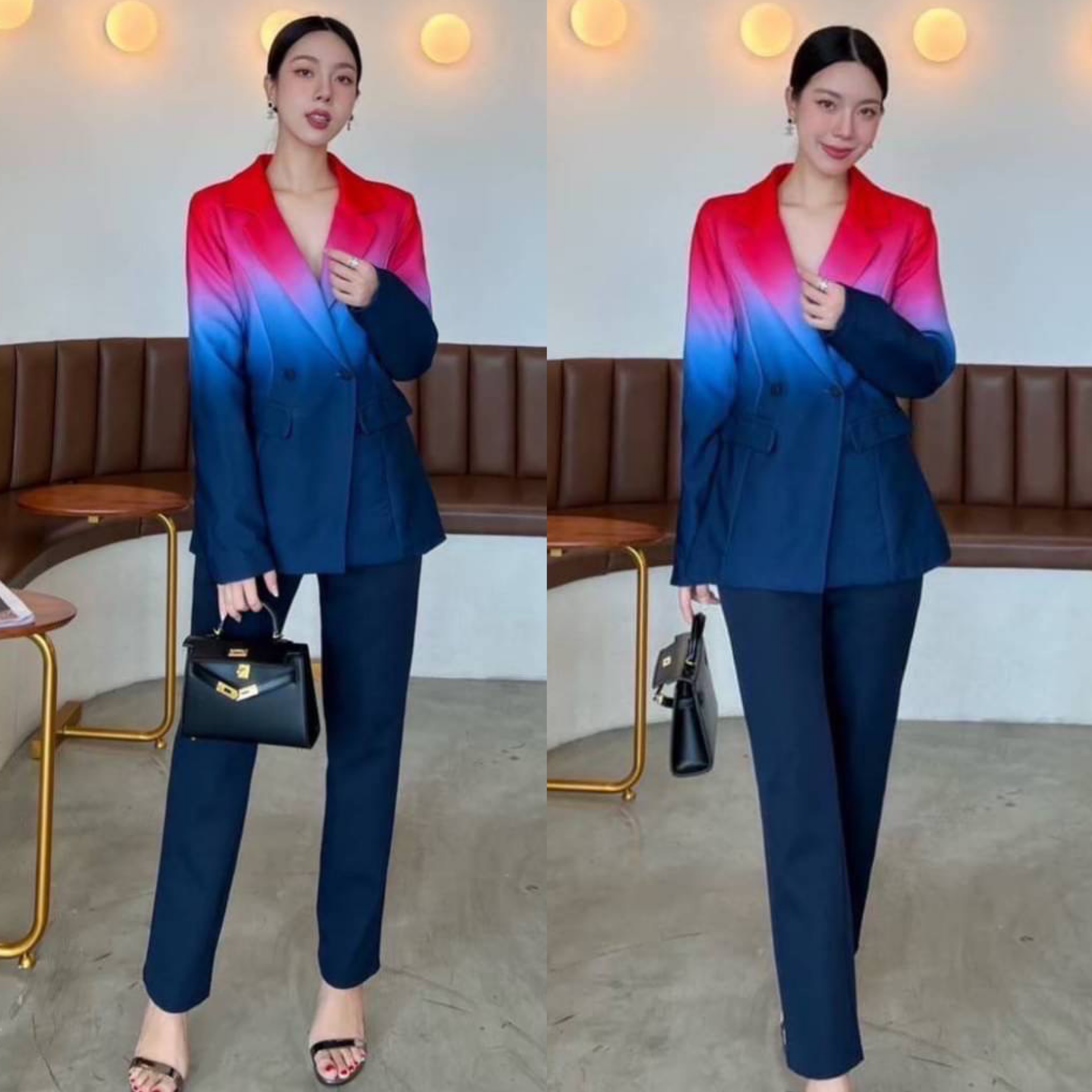 Setสูท 2ชิ้น ทูโทนพาสเทลไล่ระดับสี เสื้อสูทแขนยาวคอปก+กางเกงขายาว งานซิปหลัง เย็บซับในอย่างดี ทรงสวยเข้ารูปเป๊ะมาก สินค้าคุณภาพ (พร้อมส่ง)