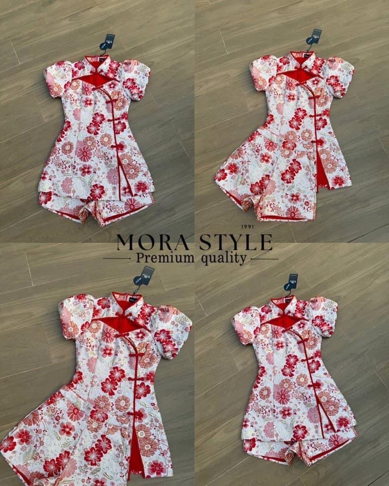 เซ็ตกี่เพ้า 2 ชิ้น ผ้าทอนูนลายดอกไม้ทั้งเซ็ต งานซิปหลัง แขนจั้มตุ๊กตา มาพร้อททรงกับกางเกงขาสั้น แมททรงสวยเปะ ใส่สบาย : สินค้าคุณภาพ (พร้อมส่ง)