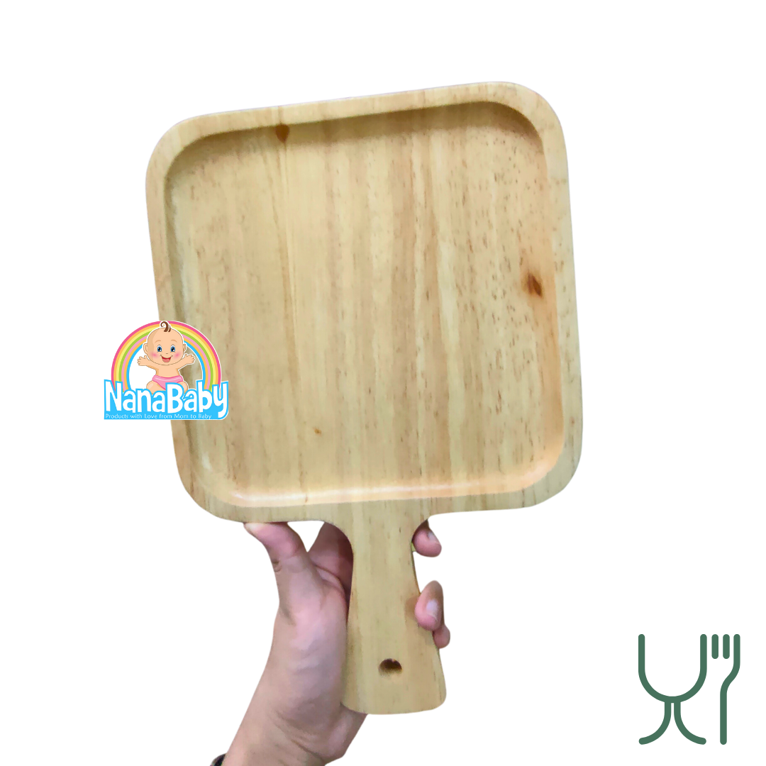 จานไม้กลม จานไม้รูปหมี จานไม้ถาด ถ้วยไม้ จากไม้ยางพาราแท้ Food Grade Japanese Wood Plate by NanaBaby