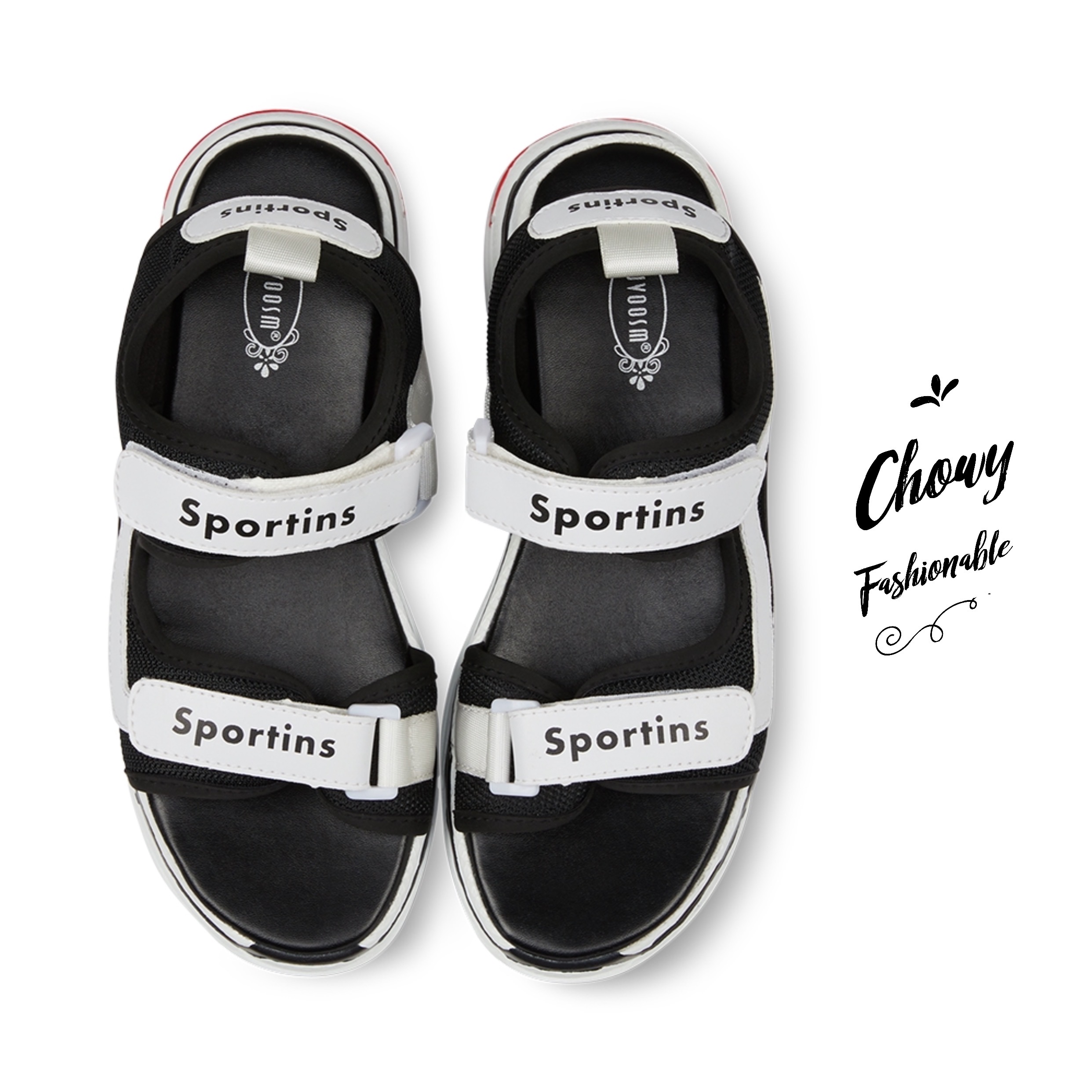 รองเท้าไซส์ใหญ่ 42-44 รองเท้าแตะรัดส้น พื้นยางหนา สีดำ/ขาว GUVOOSM KR0950BL