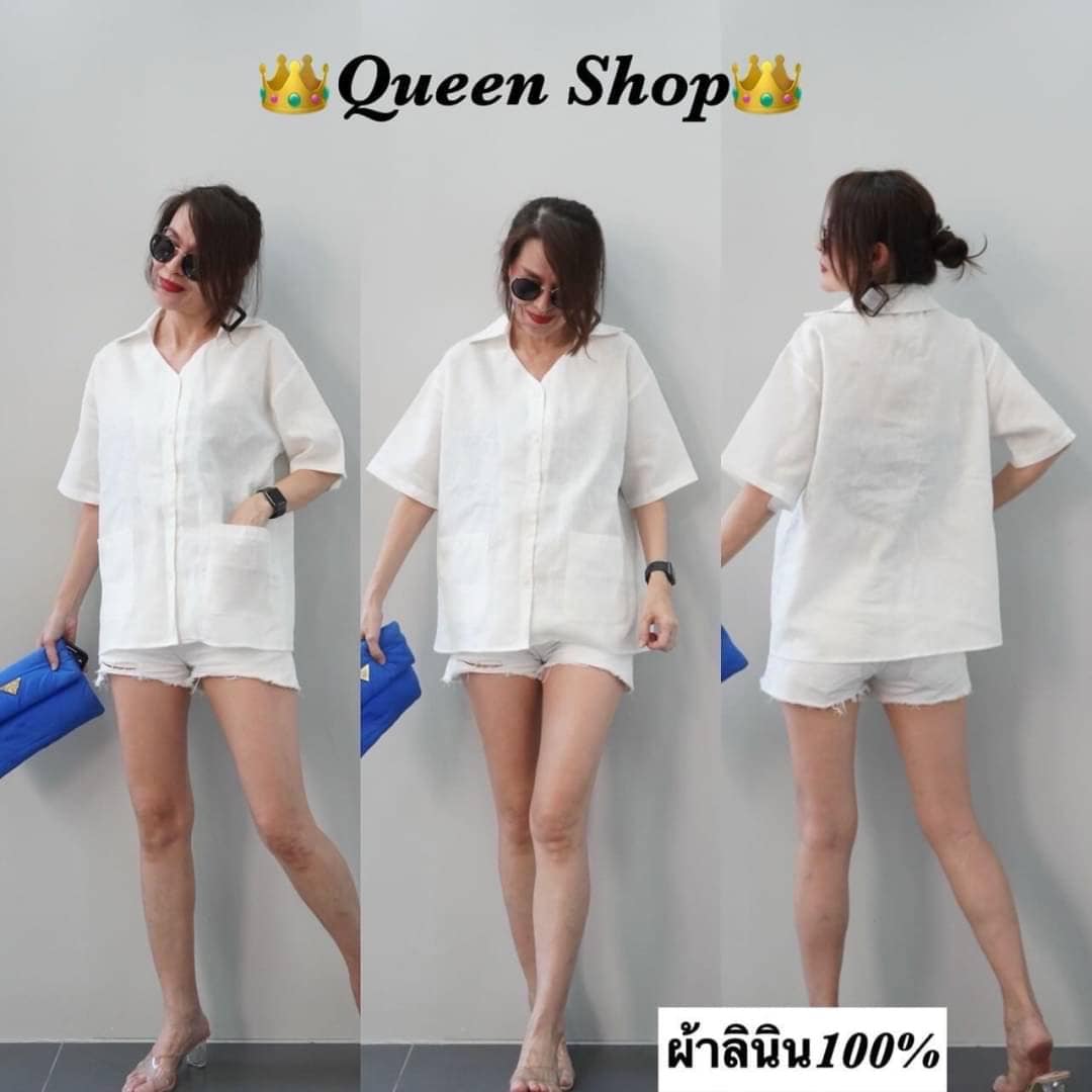 เสื้อลินินคอปกกระดุมผ่าหน้า มีกระเป๋าเจาะด้านหน้า2ข้าง ส่วมใส่ง่ายแมทช์ง่าย ทรงคลาสสิก : สินค้าคุณภาพ (พร้อมส่ง)