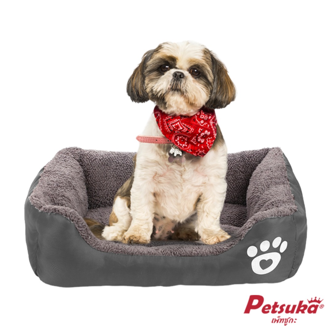 ที่นอนสัตว์เลี้ยง Petsuka รูปทรงสี่เหลี่ยมหนานุ่ม สีเทา
