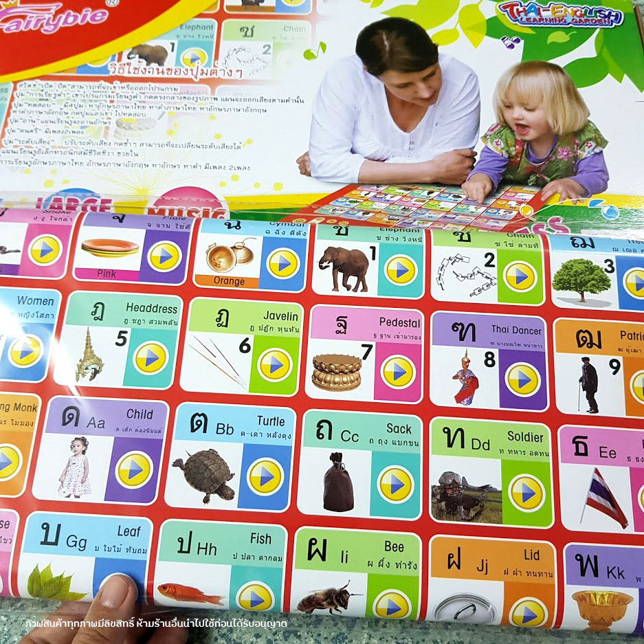 โปสเตอร์พูดได้ แผ่นอ่าน ก.ไก่ เรียนรู้ตัวอักษรไทย-อังกฤษ มีโจทย์คำถาม เพลง ด้านหลังเป็นไวท์บอร์ด แถมปากกาไวท์บอร์ด ฟรี