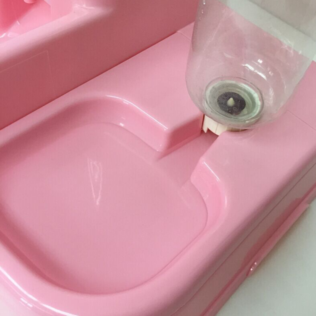 เครื่องให้อาหารและน้ำสัตว์เลี้ยง สำหรับสุนัขและแมว อัตโนมัติ Petsuka สีชมพู