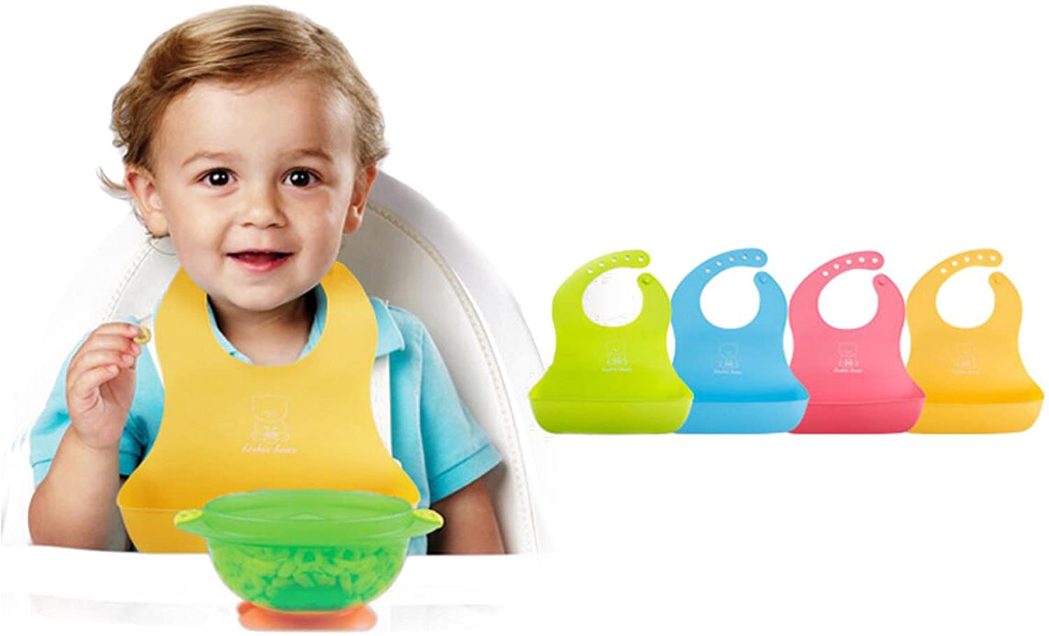 ผ้ากันเปื้อนเด็ก 1-3 ปี ผ้ากันเปื้อนซิลิโคนเด็ก ผ้ากันเปื้อนกินข้าวเด็ก มีถาดรองเศษอาหาร ซิลิโคนนิ่ม Baby Bear Soft Bib