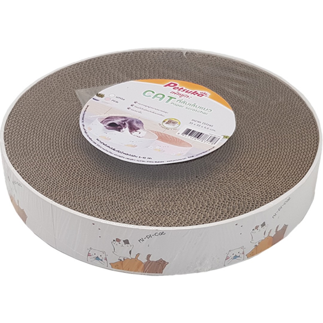 ที่ลับเล็บแมว Petsuka ทรงกลม ลายแมวการ์ตูน สีขาว