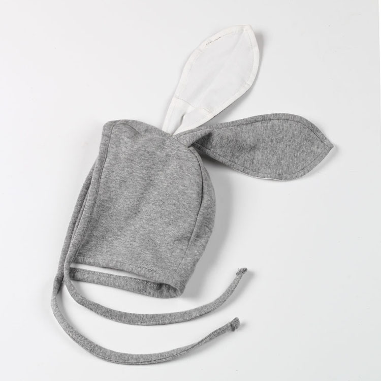 หมวกเด็กอ่อน ฮู้ดเด็กผูกคางเด็กเล็ก วัย 3 - 24 เดือน กระต่ายน้อย - มีสีเทา/ชมพู