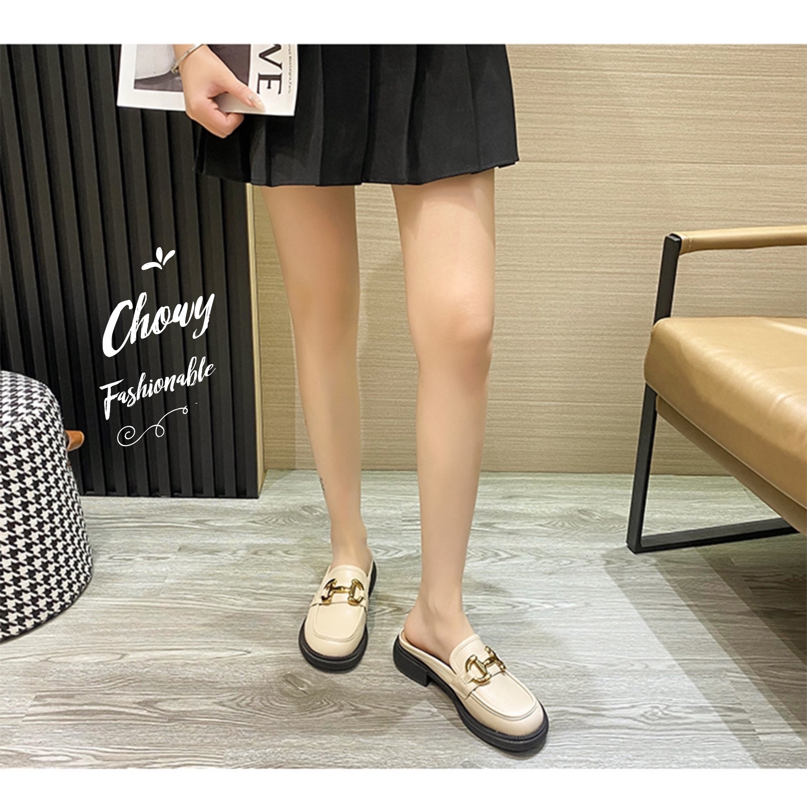 รองเท้าไซส์ใหญ่ 42 EU แตะสวมครึ่งท่อน แตะปิดหัว แตะไซส์ใหญ่ หนังแท้ KR1123