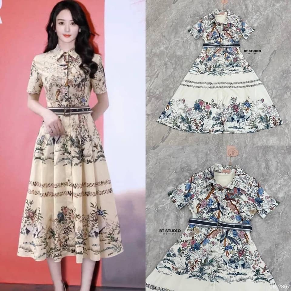 เดรสเชิ้ตคอปกแต่งกระดุมหน้า งานพิมพ์ลายสวย ทั้งชุดด้านหน้าและหลัง งานดีมีซับใน มาพร้อมเข็มขัดเส้นเล็กงานสวย ใส่สบาย : สินค้าคุณภาพ (พร้อมส่ง)