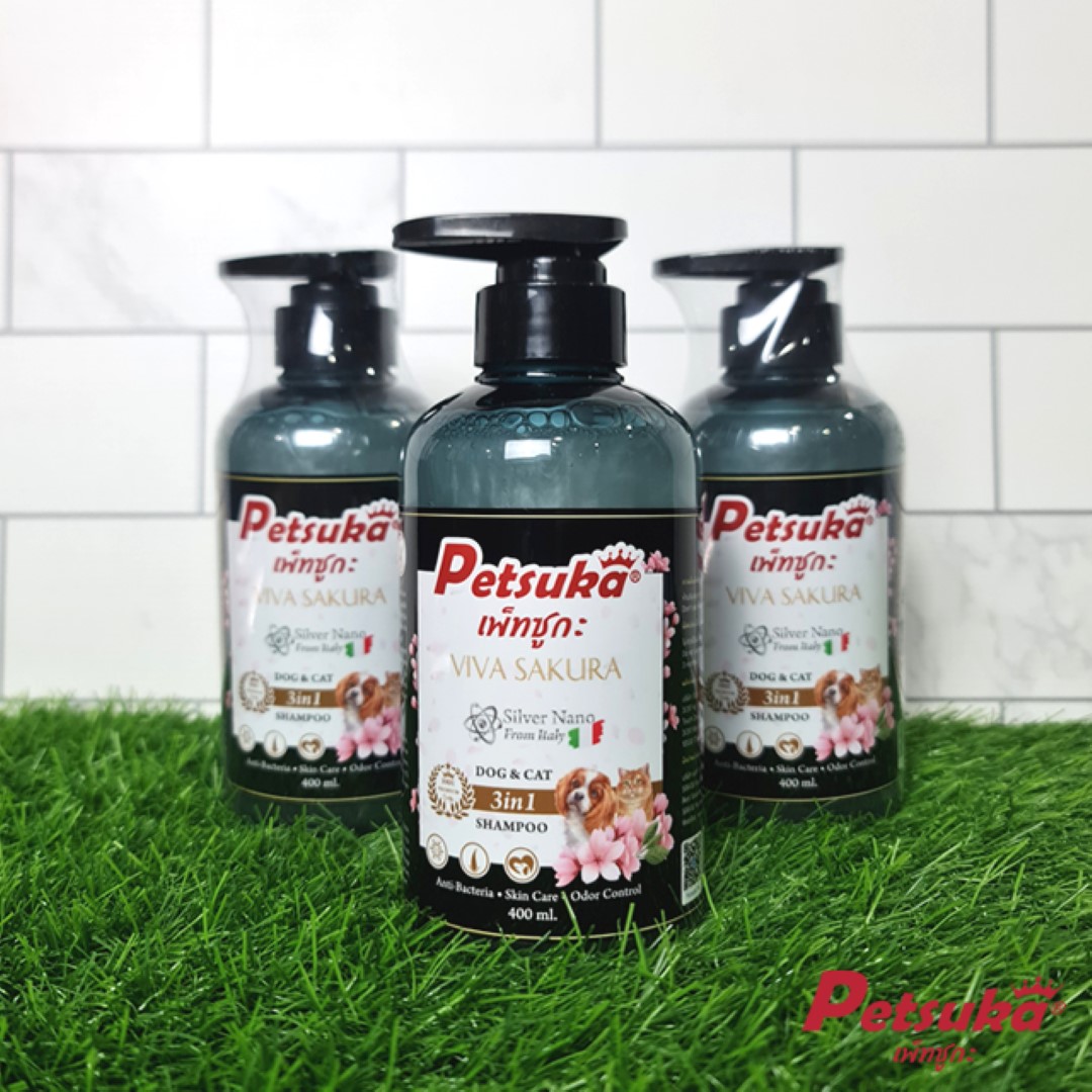แชมพูสุนัขและแมวเพ็ทซูกะ 3in1 (พรีเมี่ยม) VIVA SAKURA ขนาด 400ml