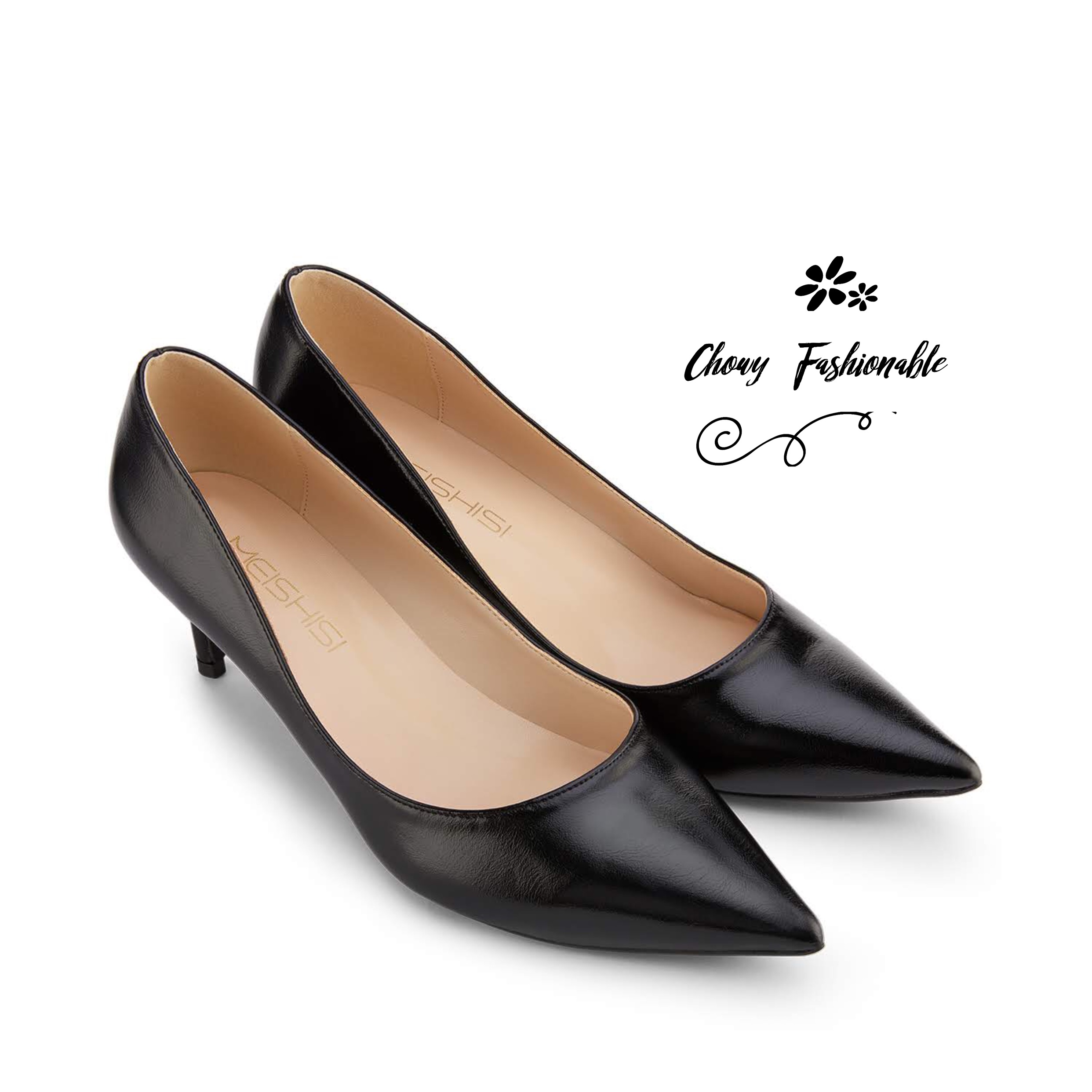 รองเท้าไซส์ใหญ่ 32-46 รองเท้าส้นเตี้ย 2.5 นิ้ว ส้นสูงไซส์เล็ก 2.5 นิ้ว หนังแท้ CHOWY KR0835BL06