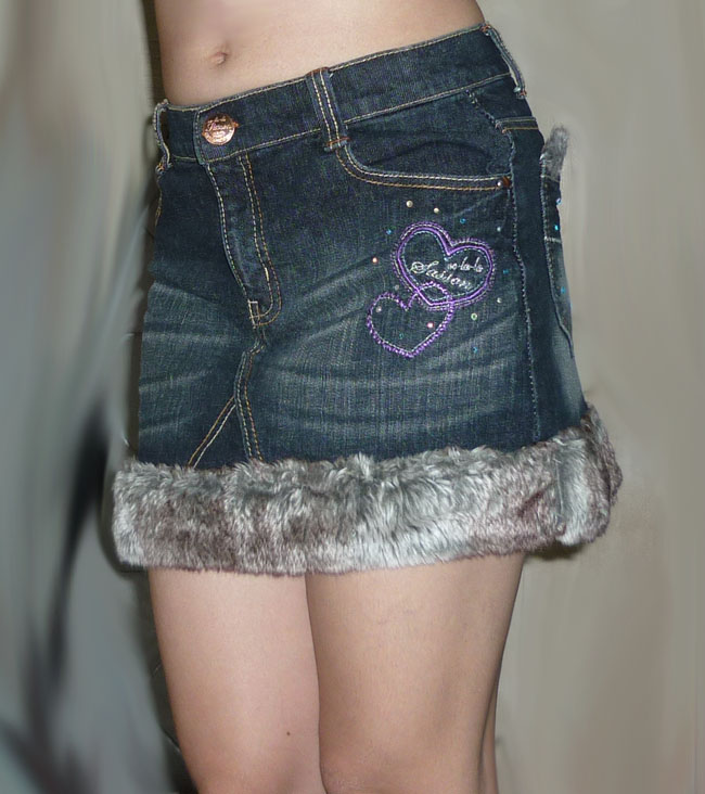 #2กระโปรงยีนส์แต่งเฟอร์ น่ารักเซ็กซี่ 28-34-13