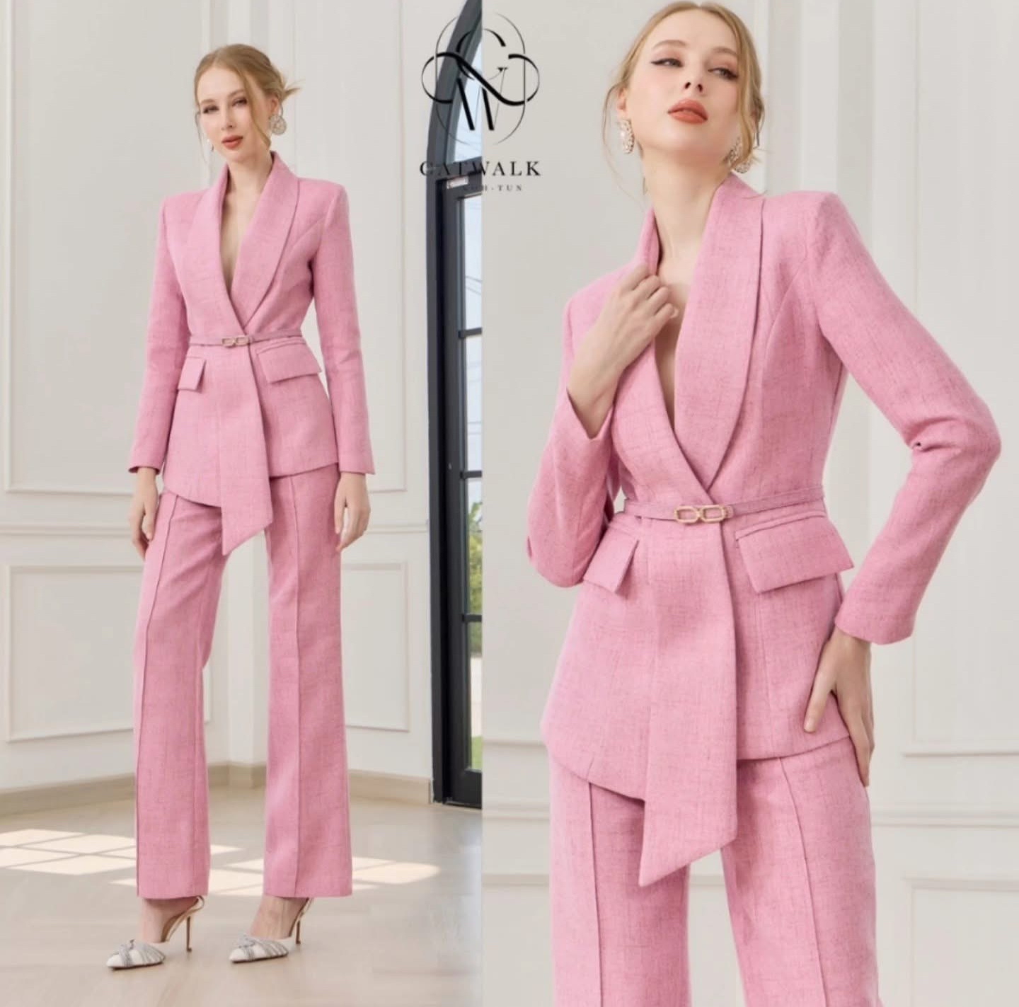 Set BLAZER เกรดพรีเมี่ยม เนื้อผ้าเกรดเอ ผ้าสั่งทอลายในตัว สวย ดูคลาสสิกมาก ตัวBLAZER เป็นทรงเข้ารูป ช่วงปกดีไซน์ออกมาดูเก๋สุดๆ มีเข็มขัดหัวทองคาด+กางเกงทรงขากระบอก ใส่สบาย : สินค้าคุณภาพ(พร้อมส่ง)