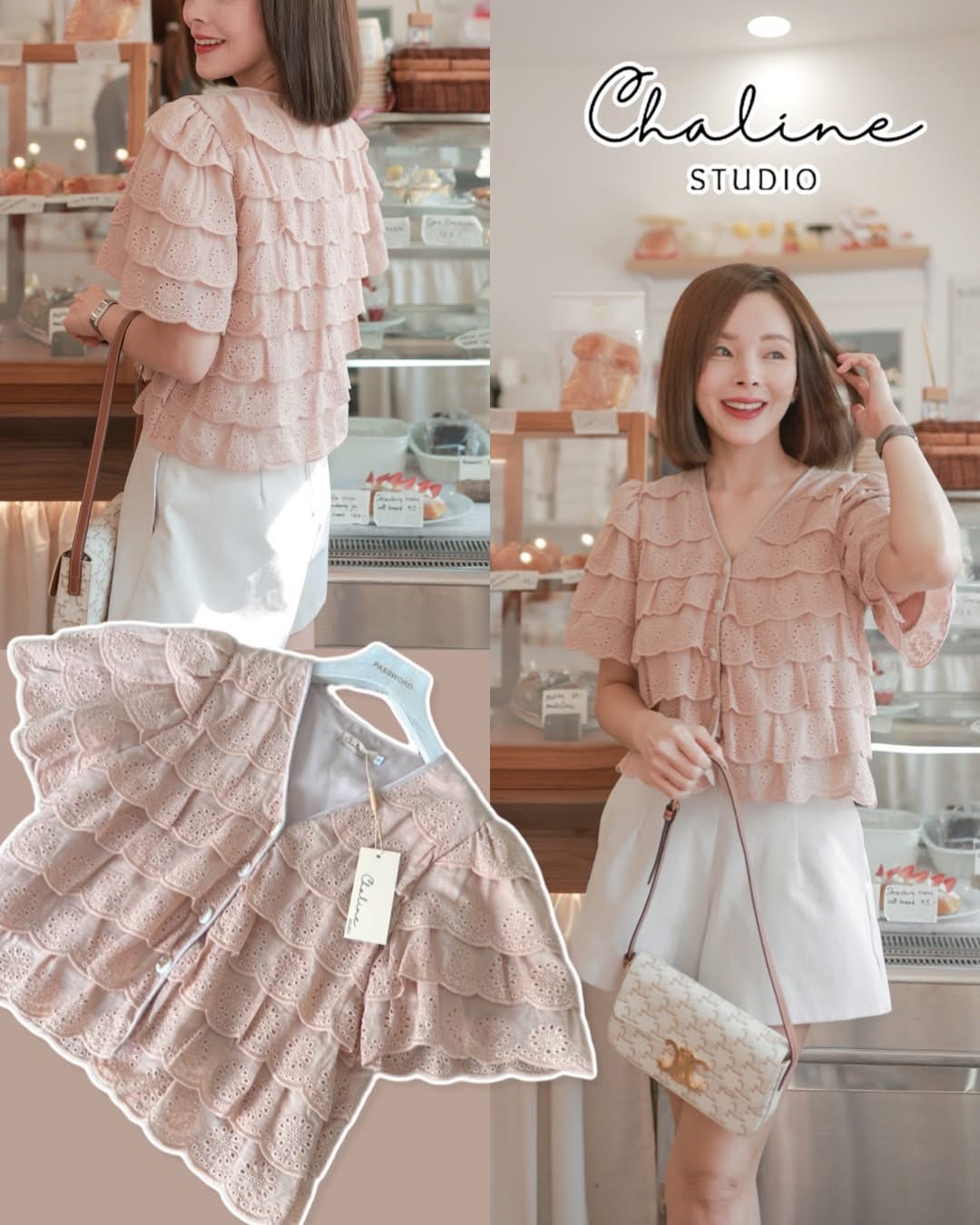 เสื้อขนมชั้นน่ารักสุดๆ เนื้อผ้าลูกไม้คอตตอนฉลุ แต่งระบายชั้นๆทั้งด้านหน้า-หลัง สีสวยแกลม งานเนื้อนุ่มฟูสวย ด้านหน้ากระดุมดอกไม้สุด ใส่สบาย : สินค้าคุณภาพ (พร้อมส่ง)