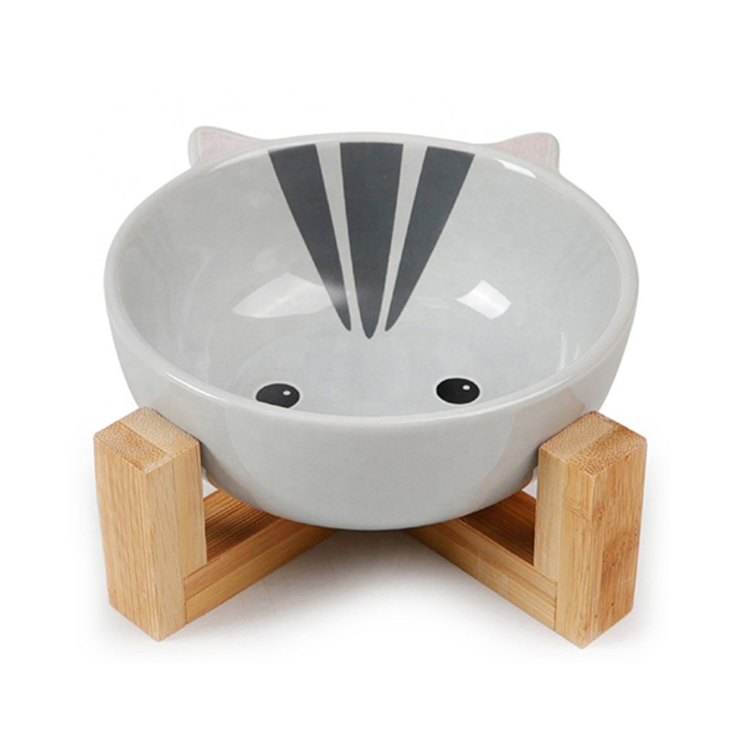 ชามเซรามิกสัตว์เลี้ยง Petsuka พร้อมฐานรองสไตล์ญี่ปุ่น สำหรับสุนัขและแมว รูปแมว