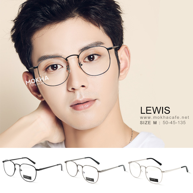 LEWIS - black กรอบแว่นตา ทรงเหลี่ยม กรอบโลหะ กว้าง 135 มม. (sizeM) H45