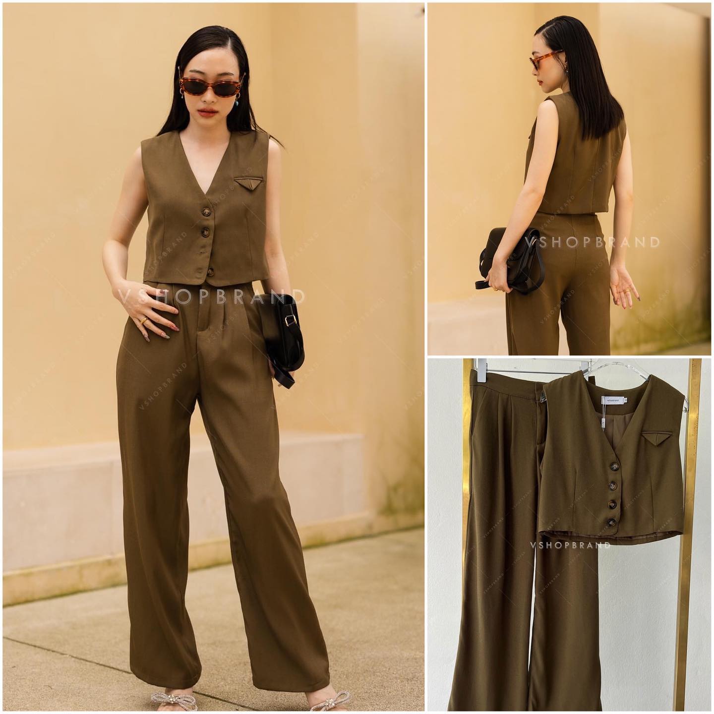 Set เสื้อกั๊กกระดุมหน้า แต่งกระเป๋าอก แมทช์คู่กับกางเกง ขากระบอกใหญ่นิดๆ ทรงสวยเป๊ะ สินค้าคุณภาพ (พร้อมส่ง)