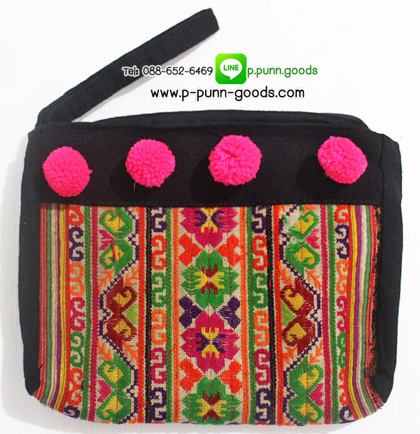 กระเป๋าคล้องมือผ้าปักชาวเขา (งานผ้าชาวเขา Upcycled)