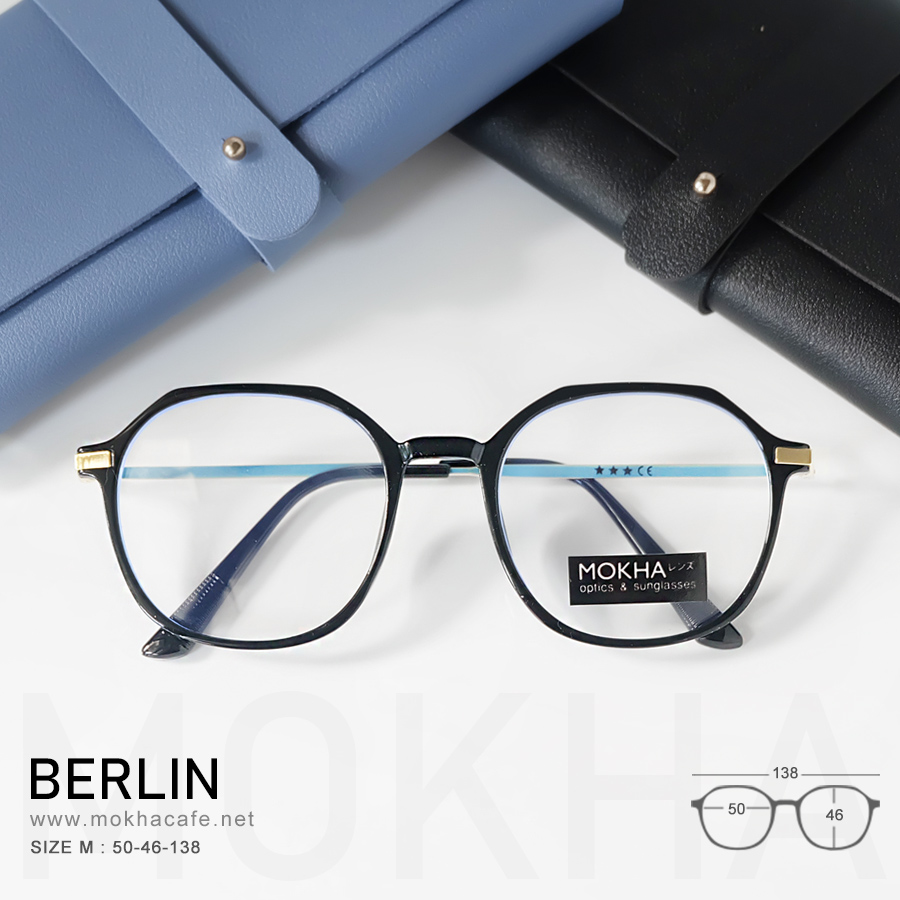 BERLIN - black gold กรอบแว่น แว่นตาทรงเหลี่ยม กว้าง 138 มม. (sizeM)