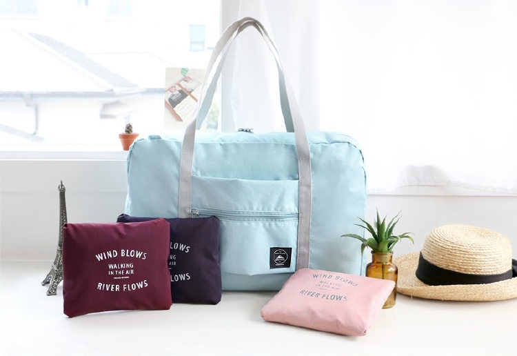 Wind Blows กระเป๋าเดินทางพับเก็บได้ เสียบที่จับกระเป๋าเดินทางได้ มีซิปรูดตอนพับเก็บ สำหรับการเดินทาง ท่องเที่ยว