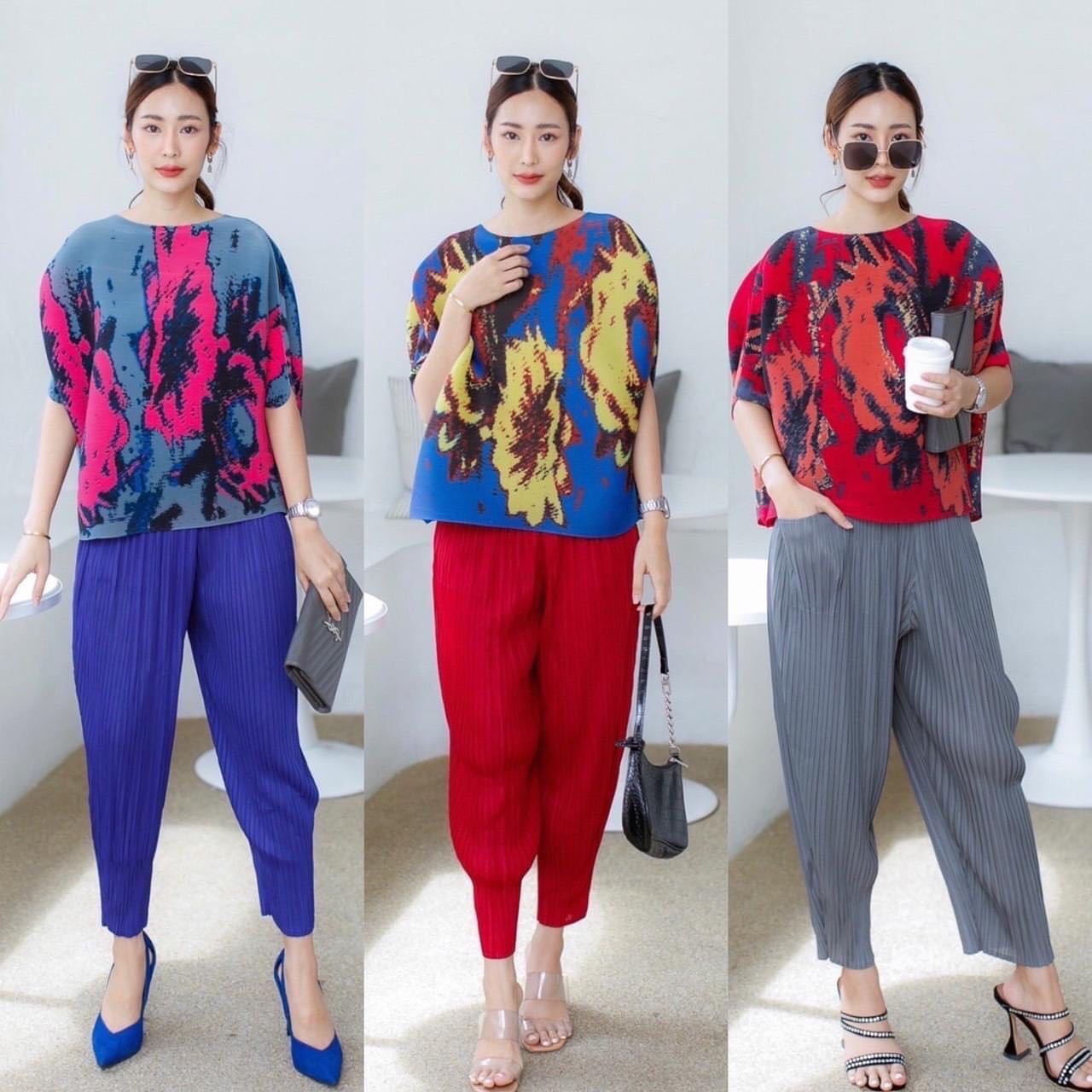 ชุดเซต สวย เรียบหรู ไฮโซวววว 😍 เสื้ออัดพลีท 100% เนื้อเดียวกับงาน Brand งาน สวย High Quality ✔️ สินค้าคุณภาพ (พร้อมส่ง)