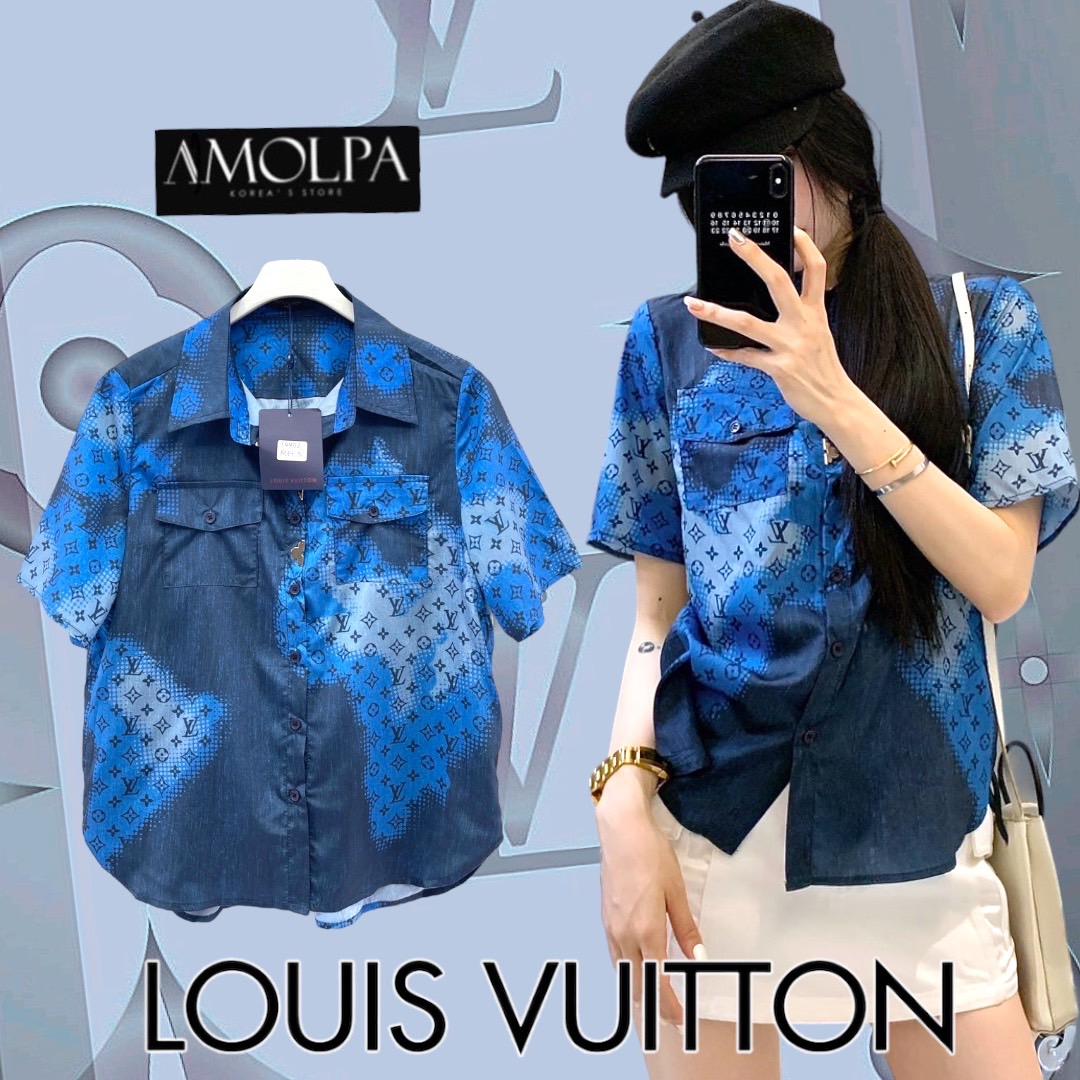 SHIRT LV คอลเลคชั่นใหม่ ตัวเสื้อเป็นเชิ้ต LV อะไหล่ทองด้านหน้า งานสวยม๊ากกกก ใส่สบาย : สินค้าคุณภาพ (พร้อมส่ง)