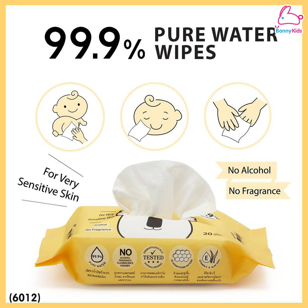 (6012) Baby Moby (เบบี้โมบี้) Pure Water Wipes ผ้าเช็ดทำความสะอาด สูตรเพียววอเตอร์ 99.9% (80 แผ่น)