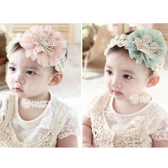 ผ้าคาดผมเด็ก สไตล์วินเทจ ลายลูกไม้โครเชต์เกาหลี