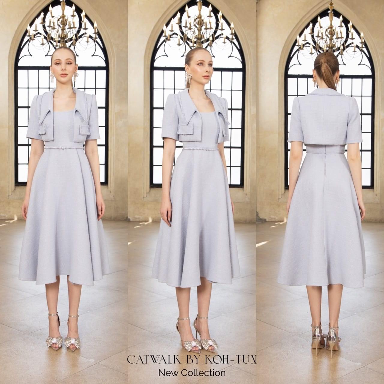 เซตเดรสยาวกระโปรงย้วย+เสื้อคลุมแต่งมุก +เข็มขัดมุก เซตนี้คุ้มมาก เนื้อผ้าทวิตเกรดเอ ใส่สบาย สินค้าคุณภาพ (พร้อมส่ง)