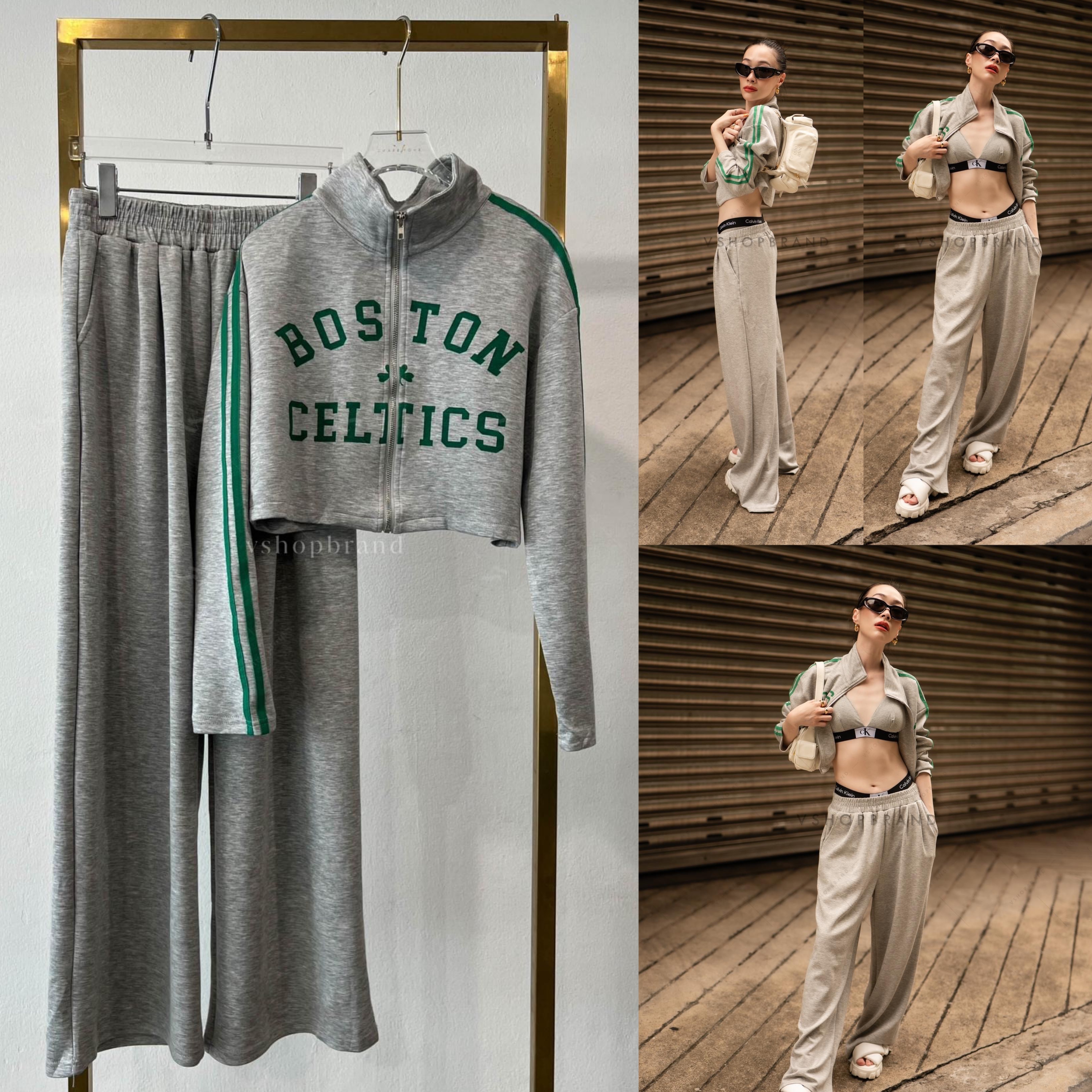 Set เสื้อวอร์ม Boston แถบไหล่ + กางเกงขายาว สินค้าคุณภาพ (พร้อมส่ง)