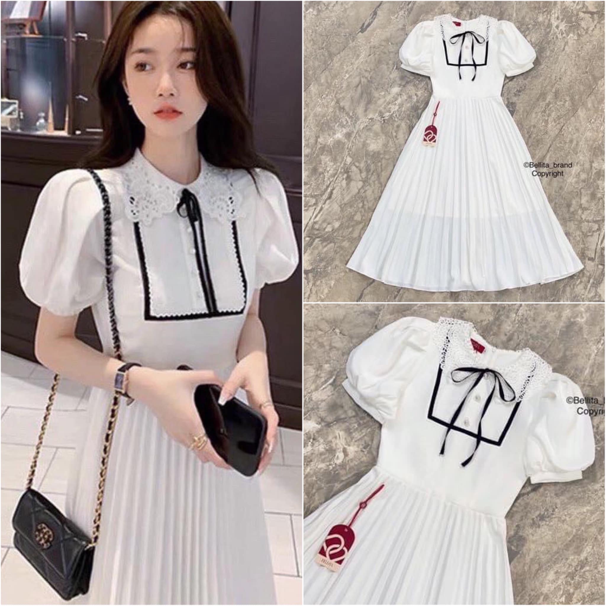 เดรสสีขาวยาวอัดพลีท สินค้าคุณภาพ (พร้อมส่ง)