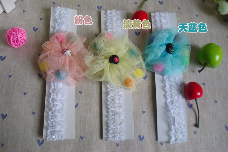 ผ้าคาดผมเด็ก ที่คาดผมทารก ผ้าคาดผมทารก ผ้าคาดผมเด็กอ่อน ดอกไม้ปอมปอม สไตล์เกาหลี สำหรับเด็กวัย 3-36 เดือน